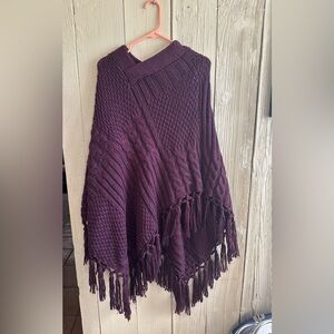 Torrid Deep Purple Knit Poncho with Fringe